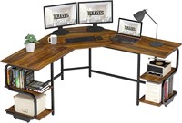 Teraves Modern L Shaped Desk with Shelves