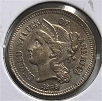 1866 3cent Nickel  AU+