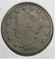 1884 Liberty V Nickel F