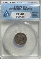 1942/1 Mercury Dime ANACS XF Details Cleaned