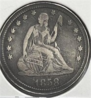 1858 Seated Quarter F