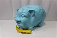 Large Mexican Blue Ceramic Happy Piggy Bank