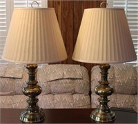 Pair of brass lamps