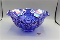 Vintage Blue Carnival Glass Bowl