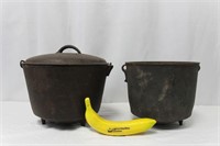 2 Antique Cast Iron Footed Cauldrons #1