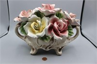 Vtg. Capodimonte Signed Porcelain Roses Bouquet