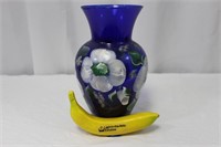 Vtg. Cobalt Fenton Art Glass Vase, Artist Signed
