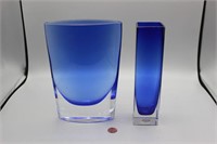 2 Cobalt Art Glass Vases, K's Collection++