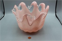 Vtg. "White Crystal" Murano Pink Art Glass Vase