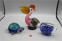 3 Blown Glass Paperweights:Turtle, Fish, Pelican