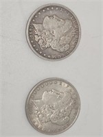 Two 1890 Morgan Silver Dollars, 90%