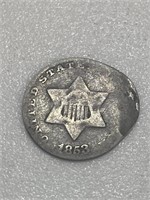 1853 Three Cents Silver, pinched