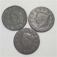 Three Large US Cent, 1818, 1820, 1822