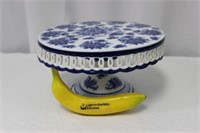 English Blue & White Porcelain Wedding Cake Stand