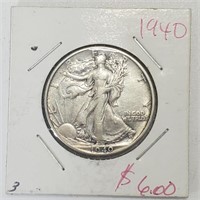 1940 Walking Liberty, Silver Half Dollar