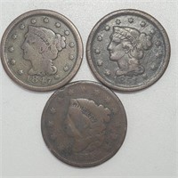 Collectors Large Cent Lot, 1835, 47, 51 - Good!