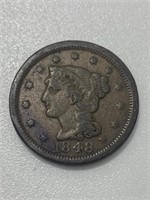 1848 Braided Hair US One Cent Penny