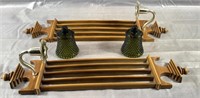 (2)20" Wooden Candle Holders w Green Glass holders