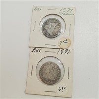 (2) Seated Liberty US Quarters 1891 & 1877