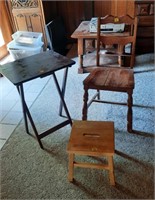 Folding Wood TV Tray, Foot Rest & Chair