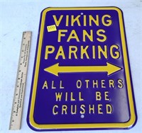 Viking Fan Parking Tin Sign 12x17 3/4