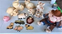 Assortment of Pig Figurines and Hanging Items