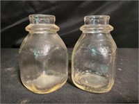 Pair Of Petite Dairy Milk Glass Jars Marked "Milk