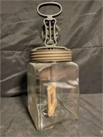 Unique Square-Glass Jar Dazey-Style Hand Churn Wit