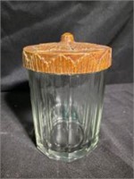 Petite Glass Tobacco Jar With Carved Wooden Lid 6"