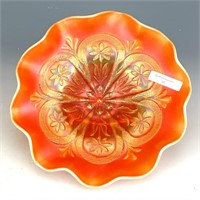 Dugan Peach Opal Flowers and Frames Footed Bowl