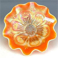 Dugan Peach Opal Flowers and Frames Footed Bowl