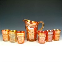 US Glass Marigold Floral & Diamond Band Water Set