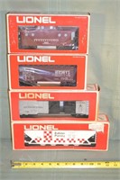 4 Lionel O Scale cars w/OB: 6-9162 caboose, 6-9041