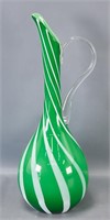 Green Overlay White Glass Ewer/ Pitcher
