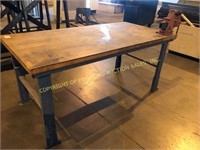 metal Work bench wood top with vice