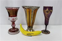 3 Vtg. Amethyst, Ruby, Amber Goblets, Waterford++