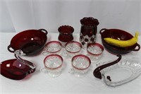 11 Pcs. Ruby Red Crystal Glassware