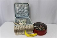 Vtg. SINGER Sewing Box and Button Collection