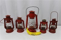 5 Vintage RED Metal Lanterns, COMET++++