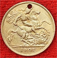 1907 24k Gold Plated Great Britain Souvenir Coin