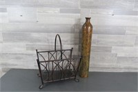 METAL VASE 24" H & MAGAZINE RACK