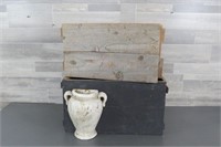 2 WOODEN BOXES & WALL VASE