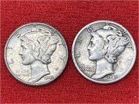 1944 & 1945 Mercury Silver Dimes