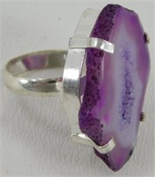 Purple Agate Geode Alice Ring - Size 6 1/2
