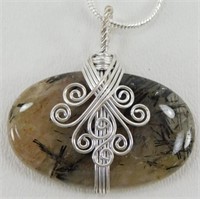 Natural Black Rutile Wire-Wrapped 1.7" Pendant &