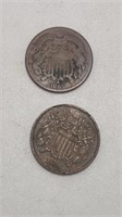 1865/1869 US 2 CENTS Copper Coins ( 2)