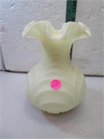 Vintage Fenton Yellow satin Drapery Vase 8&1/8"