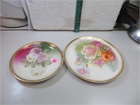 2 Antique Rose Picture Plates 1 Dresden-1 Prussia
