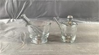 Glass Mortar/Pestle & Sugar Container w spoon