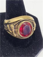 10K Gold Mens Ring Red Ruby Stone 10G